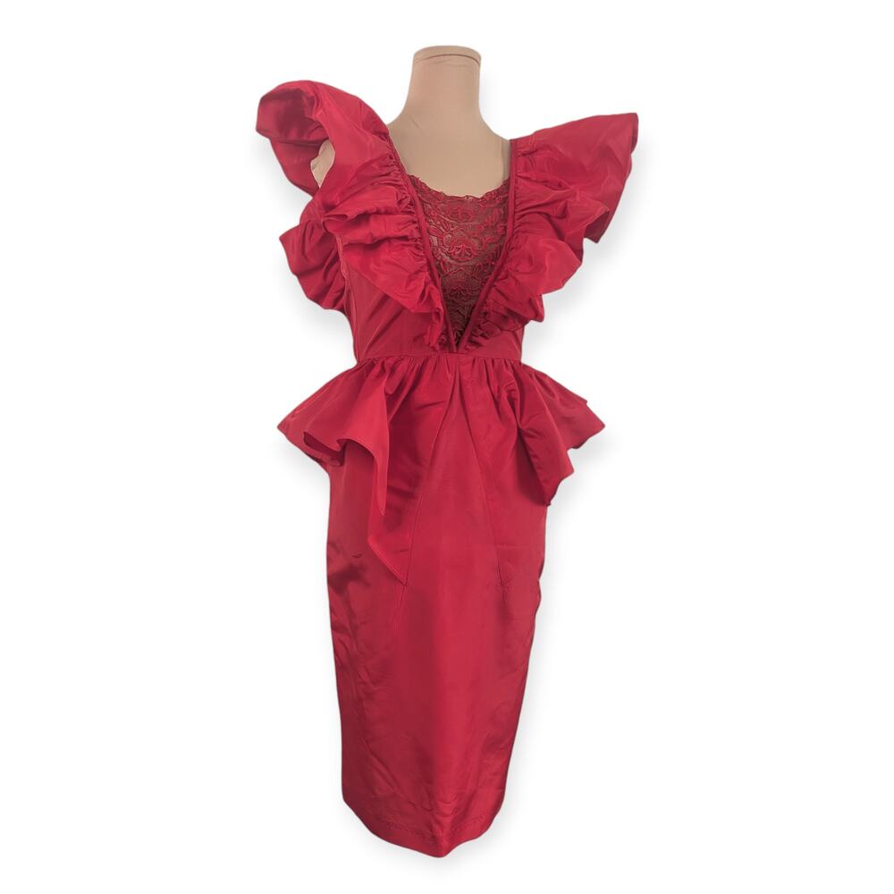 70s 80s Red Butterfly Dress XXS pencil Climax vintage
